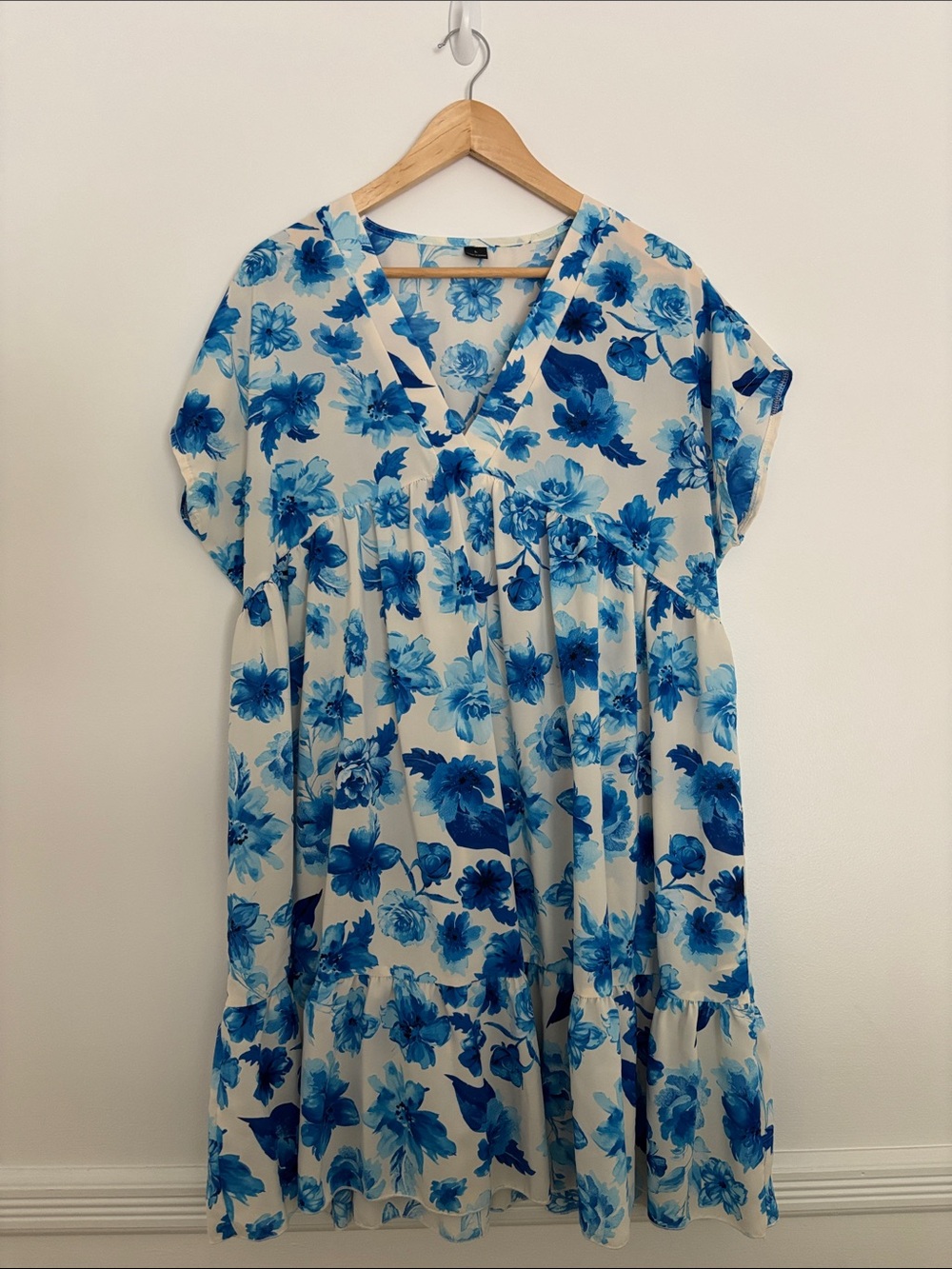 Girls Blue Floral V-Neck Casual Dress